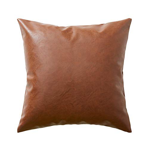 Cushion Cover Faux Leather Brown/Black Golden Effects 18x18" Throw Pillow Case 